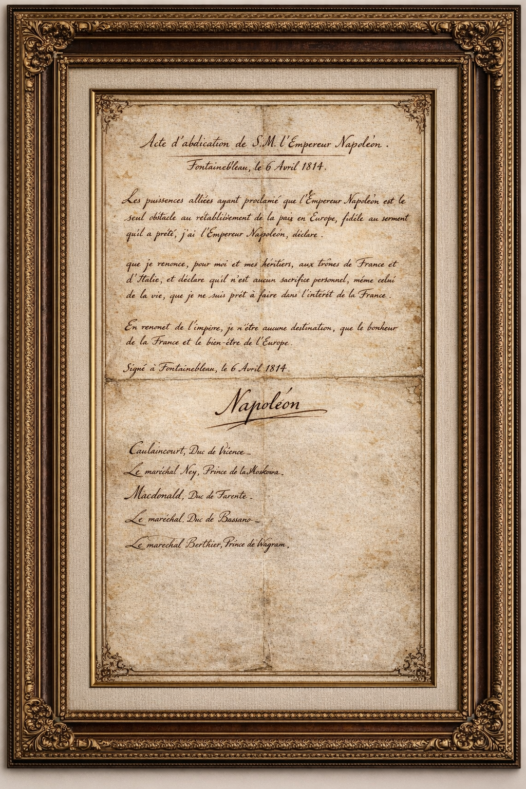Napoleon Bonaparte: Abdication Letter (1814)