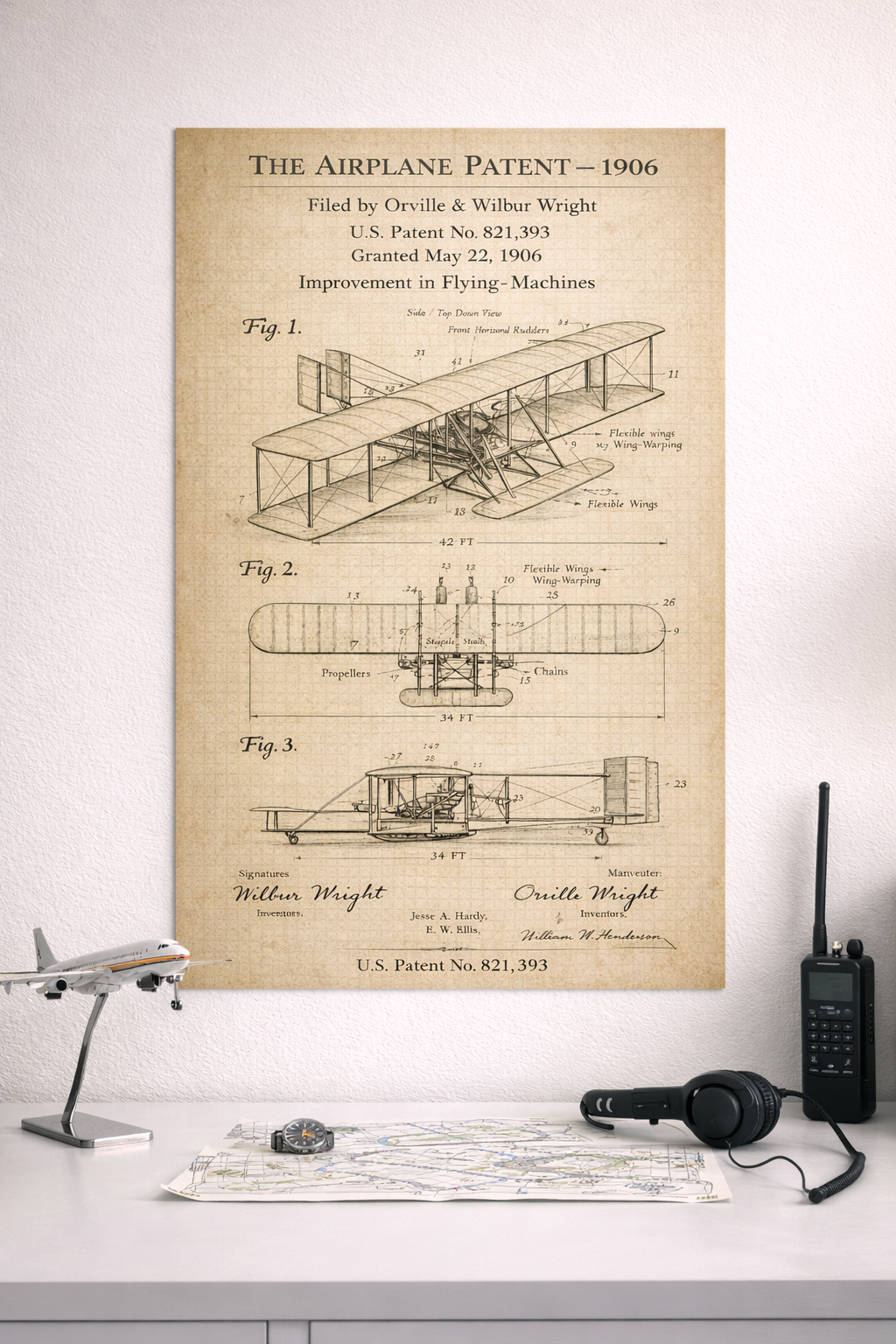The Airplane Patent — 1906 Wright Brothers Flying Machine Design Study