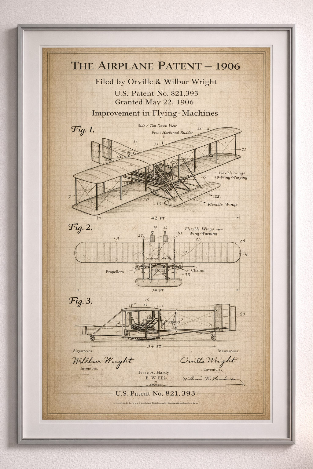 The Airplane Patent — 1906 Wright Brothers Flying Machine Design Study